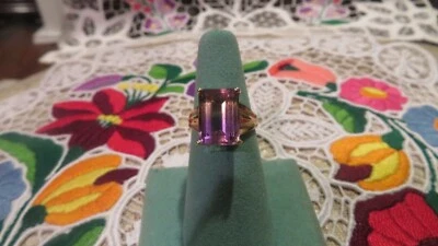 Anillo de oro macizo 10K rectangular 13,9 mm x 9,9 mm ametrino tamaño 7 3/4 4,7 gramos Foto 1 de 4