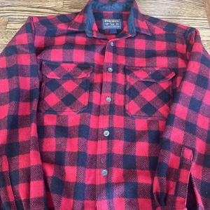 De Colección Woolrich Lana Nylon Camisa Chaqueta Chaqueta Para Hombres L Rojo Negro Búfalo Cuadros - Imagen 1 de 8