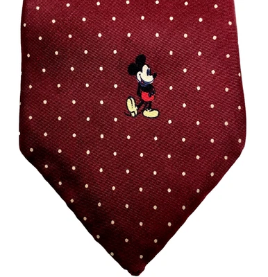 Mickey Mouse Cervantes Gravata Vintage Disney World Marrom Vermelho Repp Tecer Bolinhas Y2K - Imagem 1 de 4