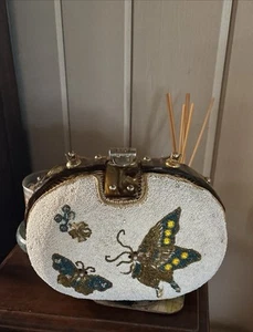VTG Adele Handbags Beaded Bag Pearlized Bakelite Handle Made In USA - Picture 1 of 11
