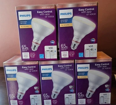 5-pack Philips 65-Watt Dimmable Smart Wi-Fi LED E26 Base Light Bulb Soft White - Image 1 of 4