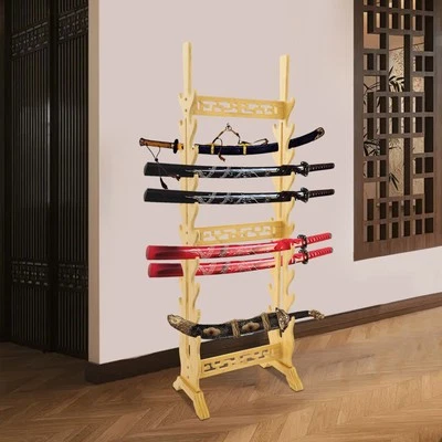 Suporte de espada medieval madeira maciça rack de exibição horizontal para espada Katana 20 níveis - Imagem 1 de 4