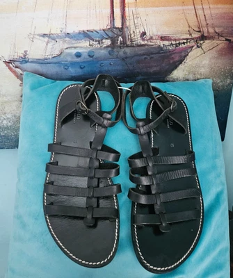 Sandalias Polo Ralph Lauren para mujer de cuero gladiador con tiras talla 10B hebilla negras Foto 1 de 4