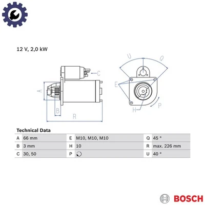 STARTER 0 986 029 090 FOR SUZUKI GRAND/VITARA/XL-7/NOMADE/ESCUDO RHZ/RHW 2.0L - Image 1 of 4