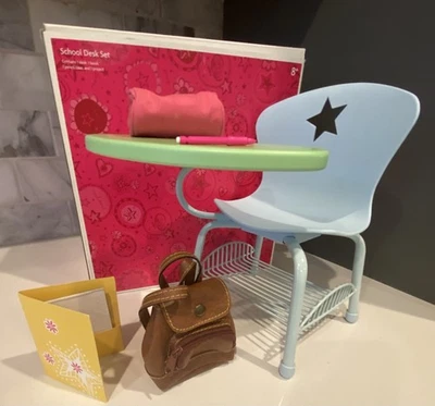 American Girl Doll School Desk and Chair Set with Book Rack Blue Green, 18" - Image 1 of 4