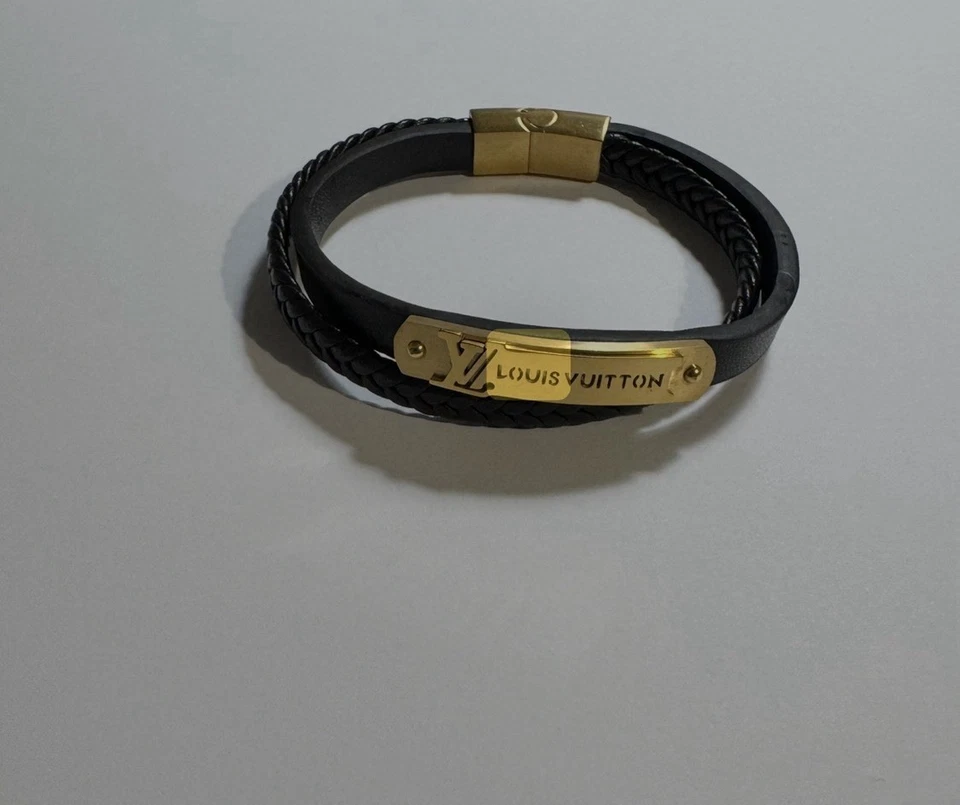 Bracciale Louis Vuitton Gourmette Doré in pelle nera con Chiusura magnetica - Immagine 1 di 1