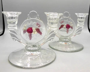 Pair Vintage Westmoreland Della Robbia Candleholders         EJ - Picture 1 of 9