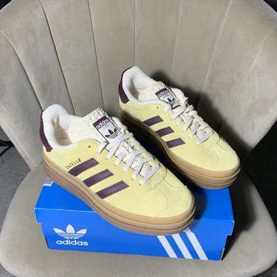 Adidas Originals Gazelle Bold Yellow Maroon Gum UK 5 EU 38 US 6.5 IF5937  - Image 1 of 4