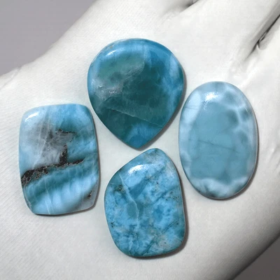 Alma del Mar ~ Lote de 4 piedras preciosas cabujón natural dominicano Larimar 28 mm-32 mm Foto 1 de 4