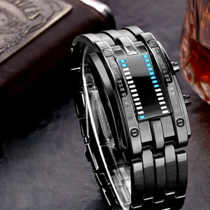 Binary Blue LED Digital Watch Men Women Cclassic Fashionable Future - Foto 1 di 12