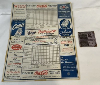 1942 Washington Senators vs. Cleveland Indians Baseball Scorecard - Image 1 of 4