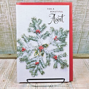 Hallmark Christmas Greeting Card 6x8 For Aunt Green Pine Holly Snow Beautiful - Picture 1 of 10
