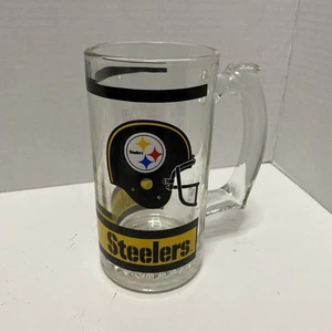 Vintage 1990's NFL Football PITTSBURGH STEELERS 12oz Glass Mug (5.5” Tall) NICE - Picture 1 of 10