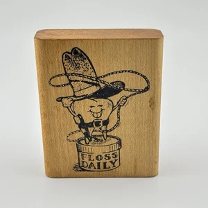 Vintage 78 All Night Media Cowboy Flossing Tooth Stamp Wood Mounted Rubber Stamp - Picture 1 of 2