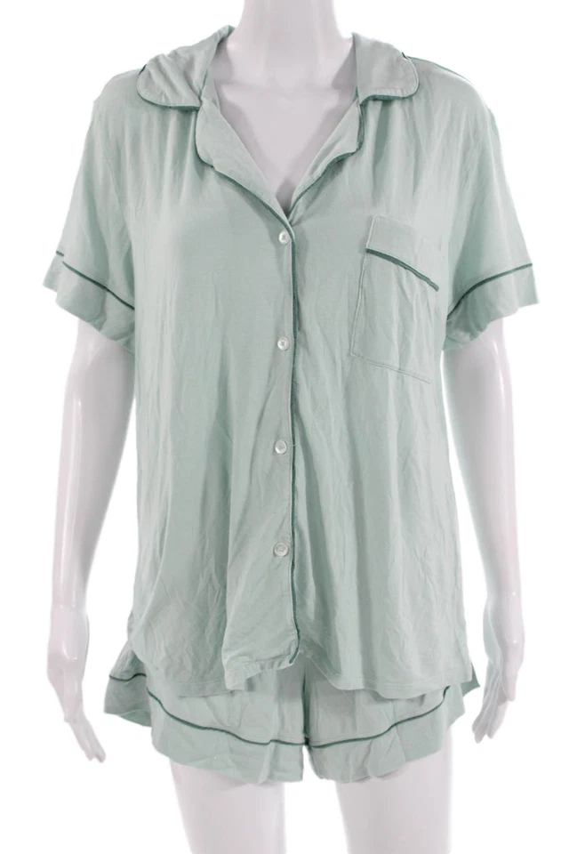 Conjunto de pijama con botones de manga corta verde talla mediana Eberjey para mujer Foto 1 de 4