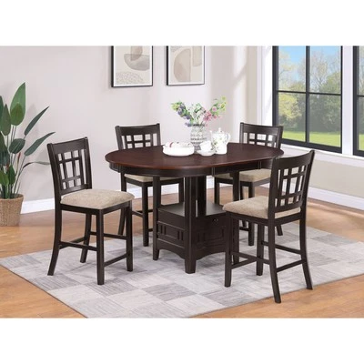 Coaster Lavon 5-Piece Storage Counter Table Dining Set Tan and Espresso Round - Image 1 of 4