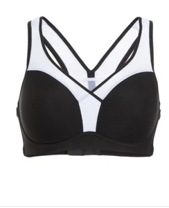 NWOT LE MYSTERE 30DD/ E LIGHT IMPACT WIREFREE SPORTS BLACK WHITE BRA COMFORTABLE - Picture 1 of 4
