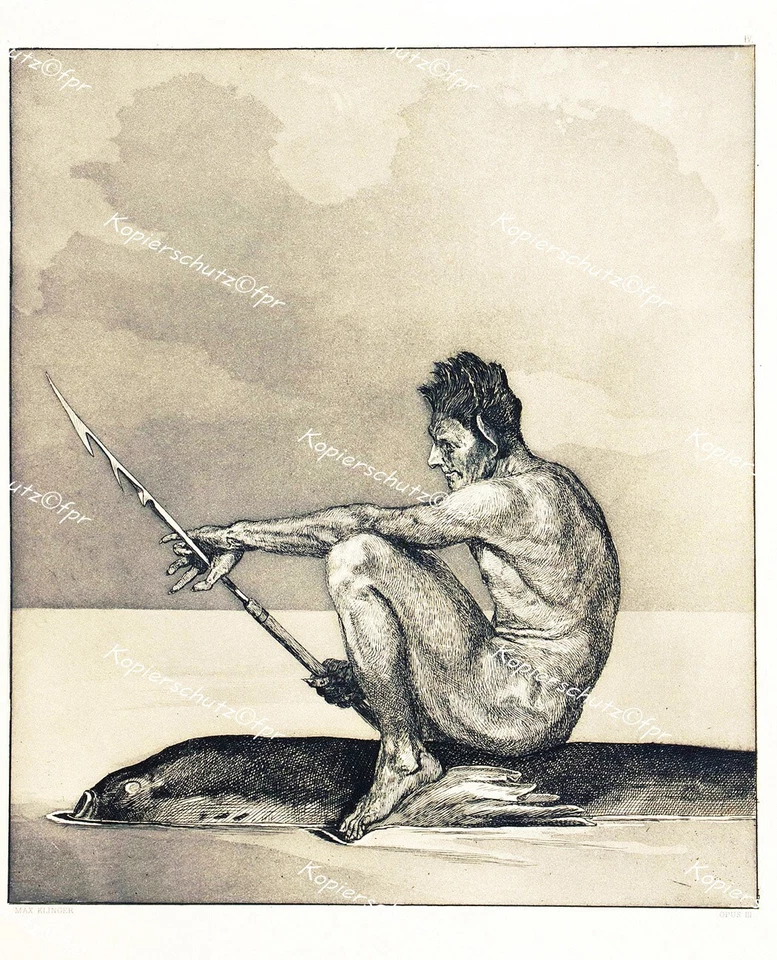 Max Klinger Leipzig Akt Erotik Faun Fischer Harpune Wal Fisch Meer Symbolismus - Bild 1 von 1