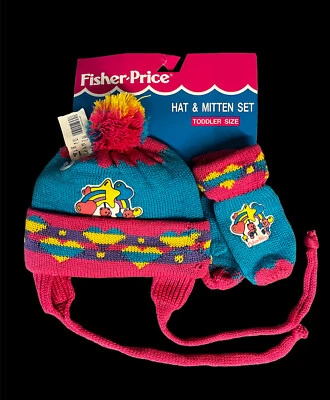 全新带标签 复古 1994 Fisher-Price 学步女孩帽子和小猫套装 华丽明亮 col。 — 第 1/4 张图片