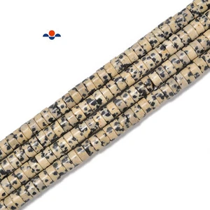 Cuentas de disco Heishi de jaspe dálmata natural tamaño 2x4 mm 3x6 mm 15,5"" cadena - Imagen 1 de 2