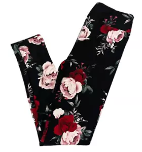 LuLaRoe Womens Leggings Size TC Black Pink Red Roses Floral Tall and Curvy NWT - Picture 1 of 3