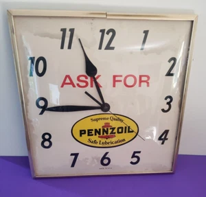 Vintage Pennzoil advertising sign clock 1960's 15x15 Made in the USA - Picture 1 of 5