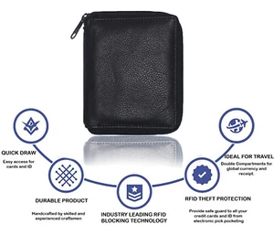 Genuine Leather Zip Around 11 Credit Card 1ID  Hipster Mens Wallet Organizer BLK - Picture 1 of 5