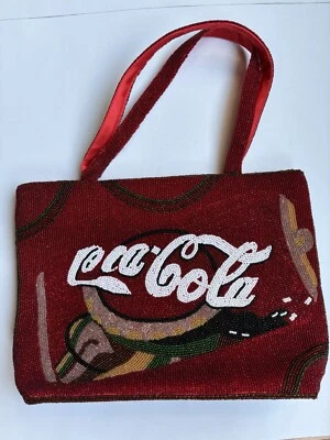 Vintage Women's Hand Beaded Coca-Cola Tote Style Purse Red Satin Lined 13x9.5 - Image 1 of 4