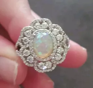 Opal Silver Ring Size 8 - Picture 1 of 4