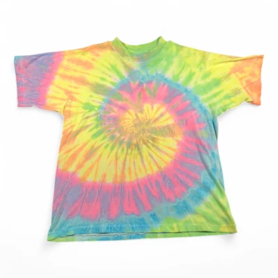 Vintage Gitano Shirt Adult MEDIUM Tie Dye Yellow Pink Rainbow Spiral 90s - Image 1 of 4