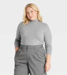 NWT A New Day Women's Women's M Gray Mock Turtleneck Ribbed T-Shirt Long Sleeve - Picture 1 of 9