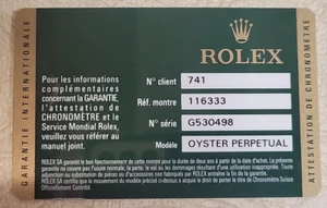 ROLEX Used Card Warrant Grananite International From 2012 - Picture 1 of 2
