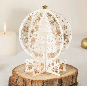 🎄 3D Pop Up Weihnachtskarte Weihnachtsbaum Weiß Gold Verziert Weihnachten - Bild 1 von 3