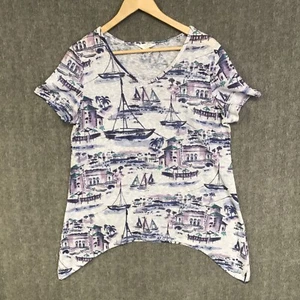 Coral Bay Shirt Womens Large Petite Blue Blouse Top Nautical Tunic Short Sleeve - Picture 1 of 9
