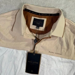 NWT Marc Asher Golf Navy Sand/White Colorblock Polo Shirt Mens Small Casual Flex - Picture 1 of 6