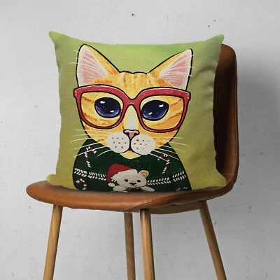 Cats Tapestry Pillow Cover Sofa Couch Gobelin Decorative Pillow Cushion 17x17" - Image 1 of 4