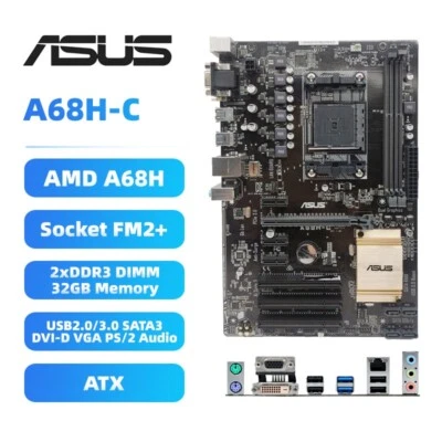ASUS AMD A68H Motherboard A68H-C FM2+ DDR3 for AMD A10/8/6/4 AthlonX2/X4 CPU - Image 1 of 4