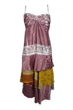 Boho Gypsy Chic Saree Dress Spaghetti Strap Ruffled Ethical Sundress M