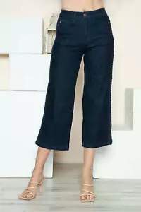 Judy Blue Full Size Side Seam Braid Detail Crop Wide Leg Jeans - Picture 1 of 33
