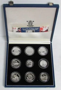 1945-1995 SILVER 50th ANNIVERSARY END OF WWII 9 COIN BOX SET & COA - Picture 1 of 5
