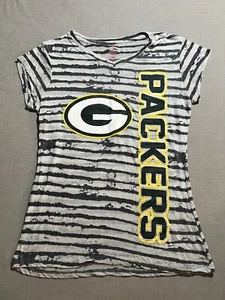 Green Bay Packers Shirt Teens XL Gray Gray Striped Short Sleeve Tee Girls New. - Picture 1 of 8