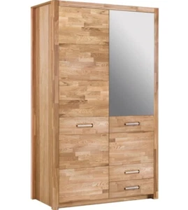 KLEIDERSCHRANK WILDEICHE TEILMASSIV 2-TÜRIG MIT SPIEGEL SCHLAFZIMMERSCHRANK - Bild 1 von 5