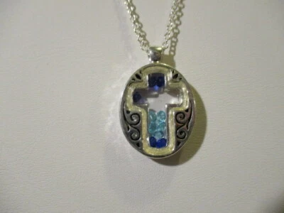 Collar Cruz AVON Azul Tembloroso Azul Brillante Cuentas Sueltas en Colgante Tono Plateado Foto 1 de 4