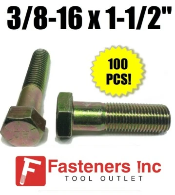 BRIGHTON BEST (Qty 100) 3/8-16 x 1 1/2" Hex Bolt Zinc Plated Grade 8 Cap Screw Partial Thread