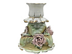 Vintage Porcelain Candle Holder with Applied Rose Flowers and Gold Trim