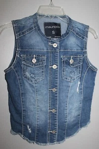 MAURICES CHALECO MOTERO MUJER AZUL VAQUERO DENIM ELÁSTICO BOTÓN DELANTERO TALLA PEQUEÑA - Imagen 1 de 2