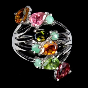 925 Anello Argento Sterling Pera Tormalina 6x4mm Gemma Smeraldo Gioielli Size 7 - Foto 1 di 14
