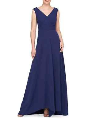 Vestido Kay Unger Azul Índigo Oscuro Yara Crepé Línea A Talla 14 $318 Foto 1 de 4