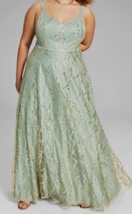 TLC Say Yes To The Prom Women's Green Gold Evening Sequin Dress Plus Size 20W - Picture 1 of 5