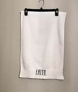 Rae Dunn Kitchen Hand Towel White Black Waffle Terry Cotton FAITH Embroidered - Picture 1 of 17